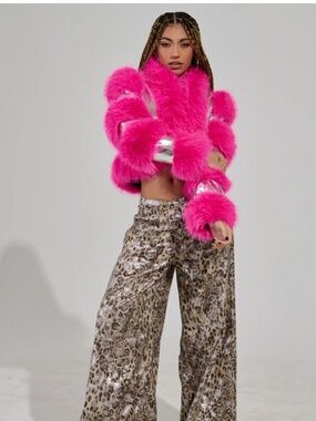 LOVERBOY FAUX FUR MOTO JACKET IN PINK - 2X